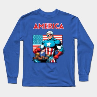 America Summer Cookout Patriotic Superhero Long Sleeve T-Shirt